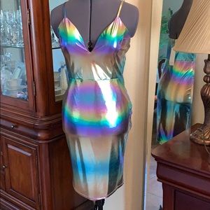 Body con metallic rainbow dress